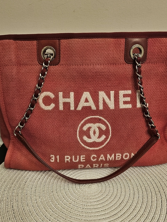 CHANEL Handbags - Chanel Deauville Tote Red Canvas 31 Rue Cambon